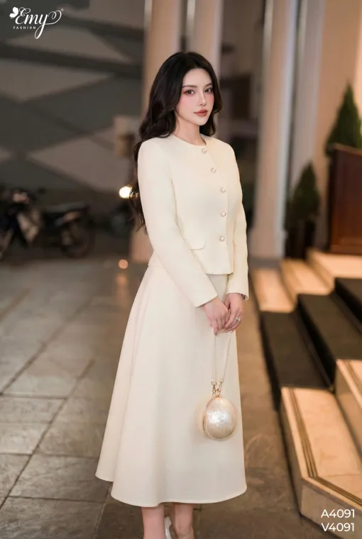 A4091 Áo Bố Gân Kem Tay Dài