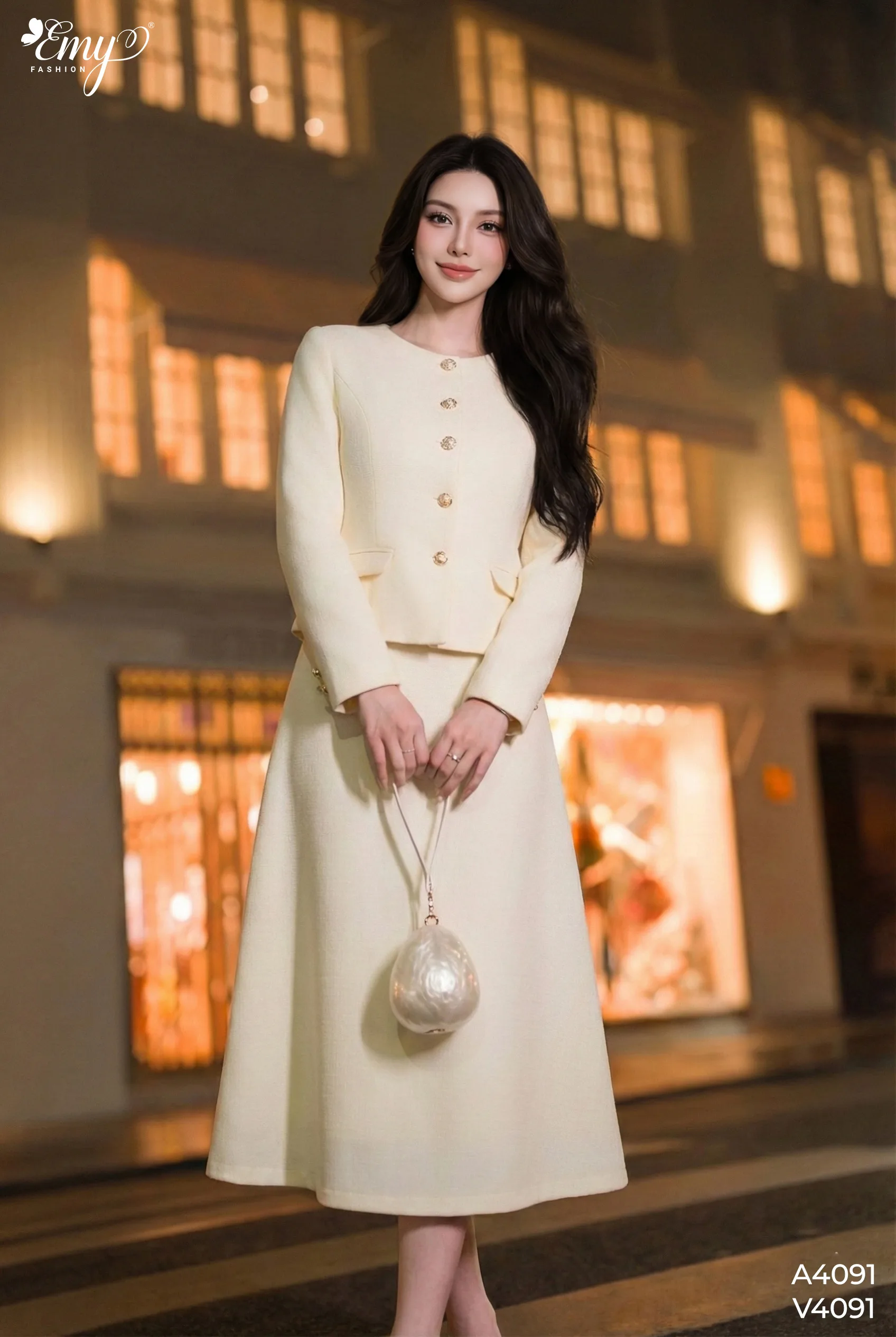 A4091 Áo Bố Gân Kem Tay Dài A4091 Áo Bố Gân Kem Tay Dài