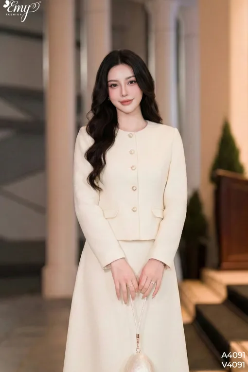 A4091 Áo Bố Gân Kem Tay Dài