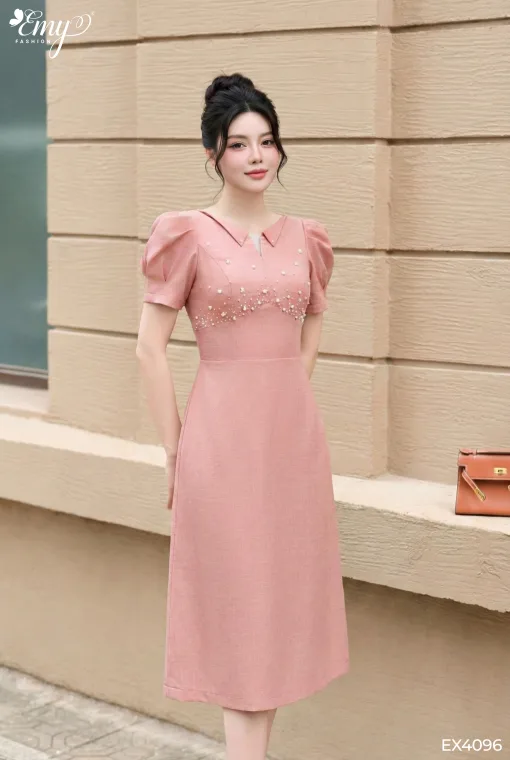 EA4096 Đầm A Xướng Lạnh Hồng Da