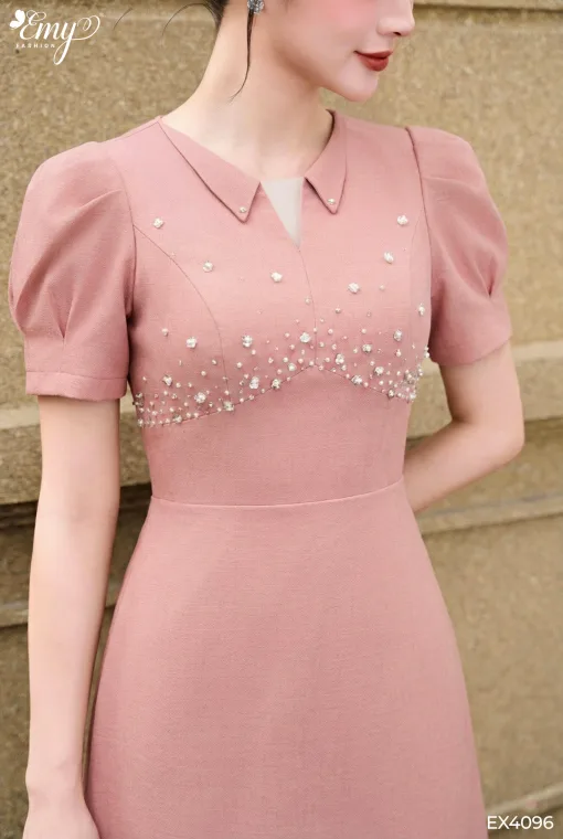 EA4096 Đầm A Xướng Lạnh Hồng Da