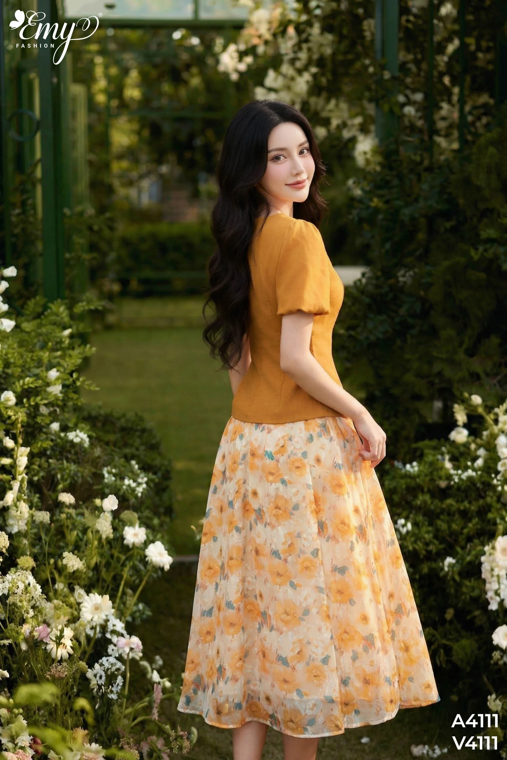 V4111 Chân Váy Voan Hoa Cam V4111 Chân Váy Voan Hoa Cam