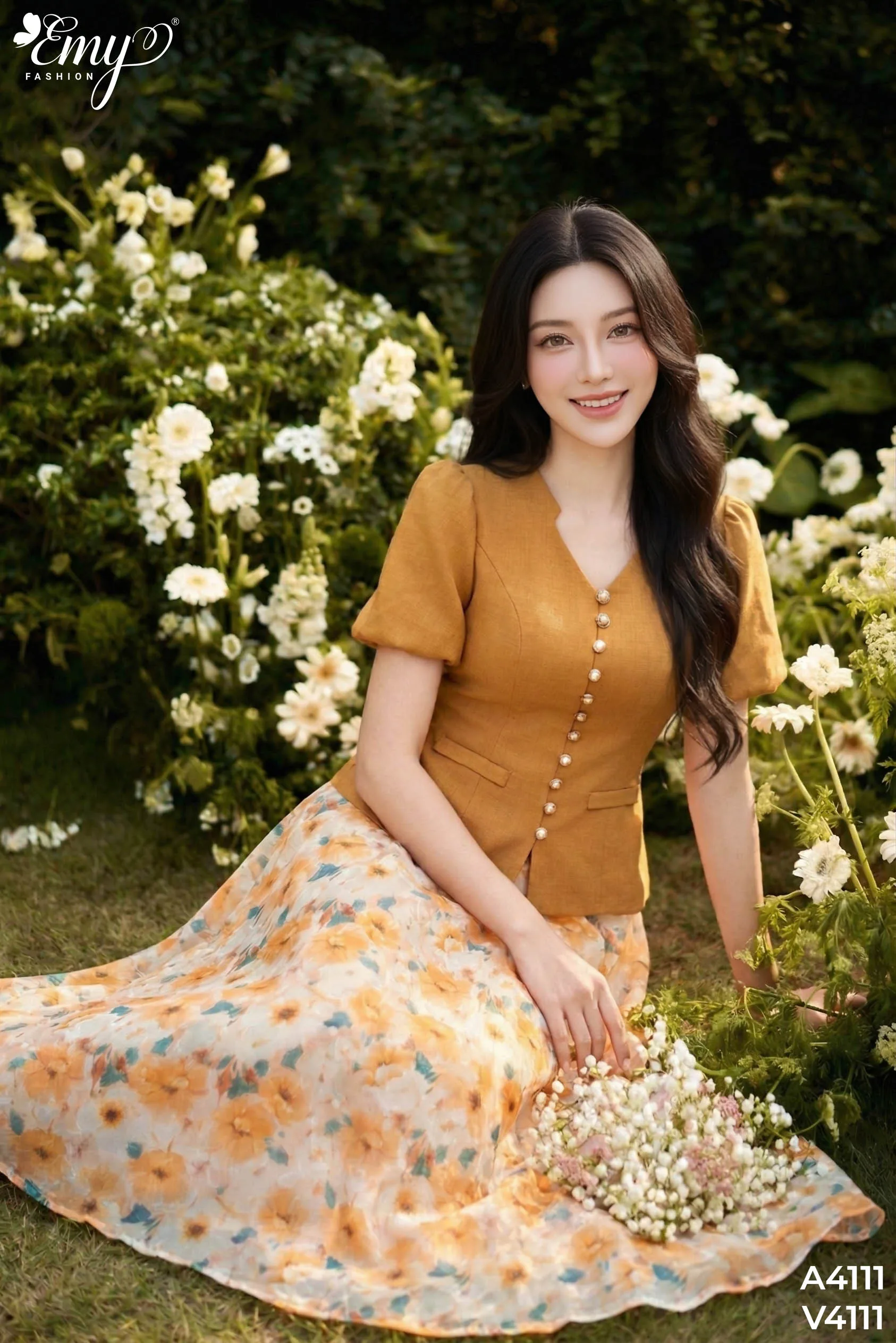 V4111 Chân Váy Voan Hoa Cam V4111 Chân Váy Voan Hoa Cam