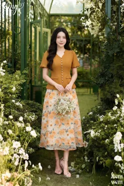 V4111 Ch&acirc;n V&aacute;y Voan Hoa Cam