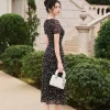 EX9780 Đầm Voan Đen Hoa Nhí Xếp Ly Ngực
