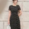 EX9780 Đầm Voan Đen Hoa Nhí Xếp Ly Ngực