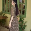 EX9778 Đầm Voan Nâu Hoa Nhí Cổ Lục Giác