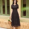 EX9777 Đầm Voan Đen Hoa Đỏ Cổ Tròn Giọt Nước