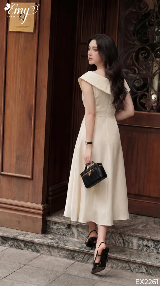 EX2261 Đầm Xòe Taffta Ánh Kim Phối Lưới