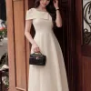 EX2261 Đầm Xòe Taffta Ánh Kim Phối Lưới