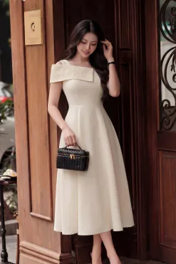 EX2261 Đầm Xòe Taffta Ánh Kim Phối Lưới
