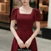 EX4107 Đầm Xòe Đỏ Đô Cổ Vuông Đính Hạt Dây Nịch