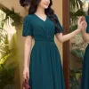 EX9630 Đầm Xoè Voan Xanh Cổ V Đắp
