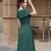 EX2257 Đầm Xòe Xước Lạnh Xanh Đậu Choàng Vai
