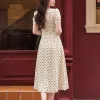 EX2266 Đầm Xòe Linnen Xược Nền Kem Chấm Bi