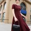 EM9791 Đầm Xoè Chéo Thái Đỏ Xếp Ply Eo