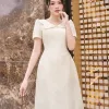 EM4099 Đầm Xòe Taffta Họa Tiết Cổ Đính Lá