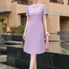 EM9782 Đầm Suông A Tweed Tím Pastel Cổ Kết Hạt