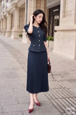 V4118 Chân Váy Xanh Denim
