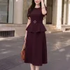 EM9792 Đầm Peplum Kaki Dáng A Thanh Lịch