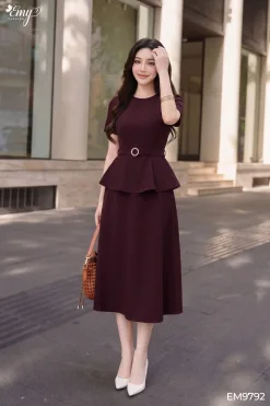 EM9792 Đầm Peplum Kaki Dáng A Thanh Lịch