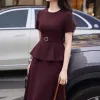 EM9792 Đầm Peplum Kaki Dáng A Thanh Lịch