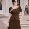 A2269 Áo Bố RuBy Nâu Phối Lá Cổ
