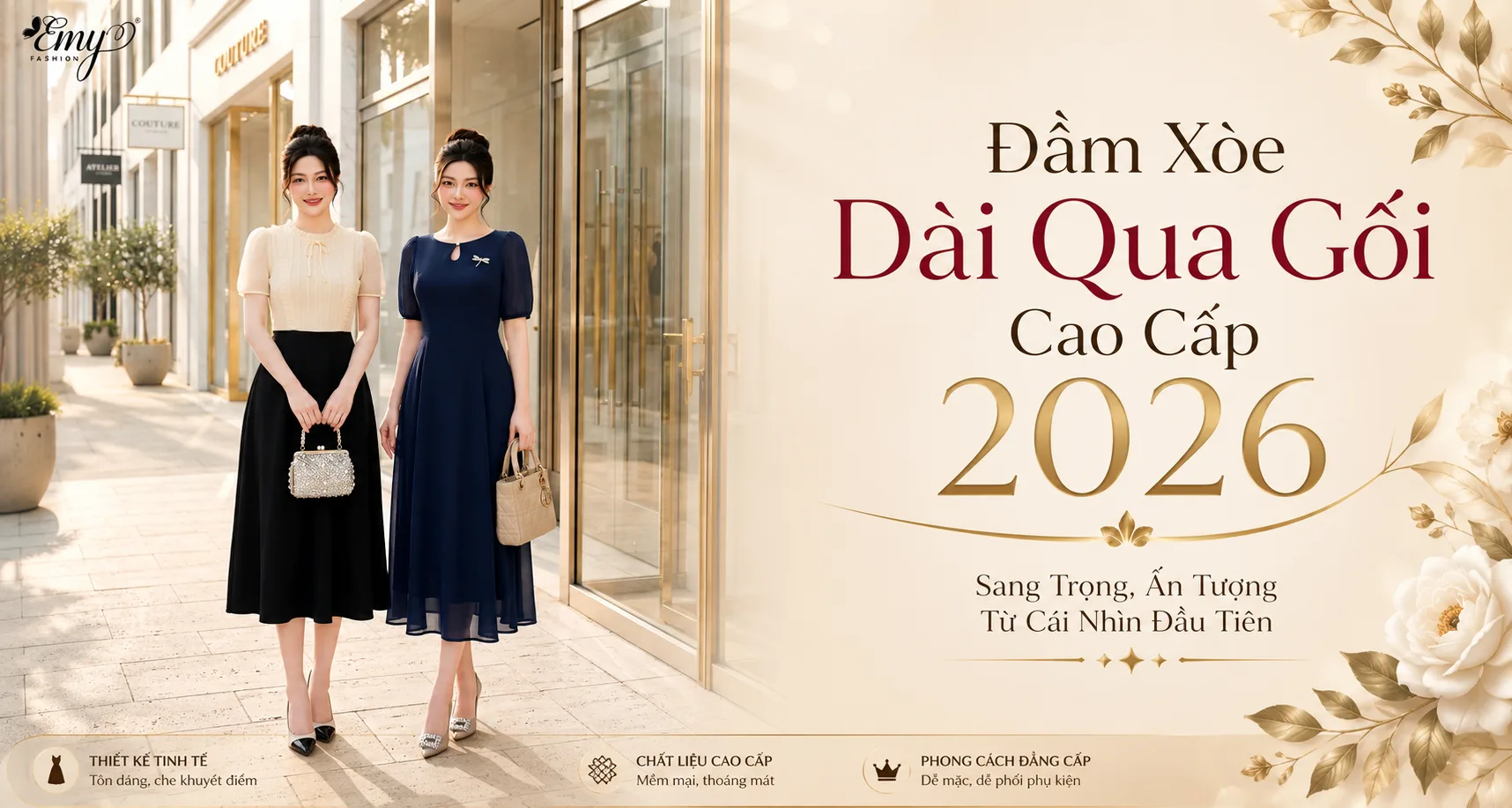 Đầm Xòe Dài Qua Gối Cao Cấp 2026 – Sang Trọng, Ấn Tượng Từ Cái Nhìn Đầu Tiên