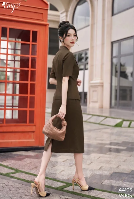 A4105 Áo Linen Hàn Nâu Cổ Sam