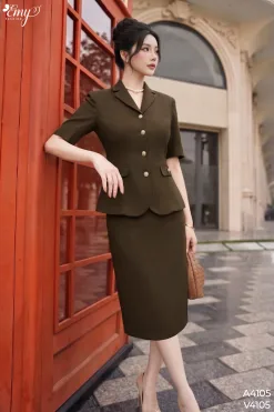 A4105 Áo Linen Hàn Nâu Cổ Sam