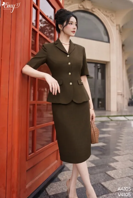 A4105 Áo Linen Hàn Nâu Cổ Sam