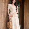 EM2268 Đầm Xòe Peplum Voan Hoa Thêu Nổi