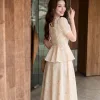 EM2268 Đầm Xòe Peplum Voan Hoa Thêu Nổi