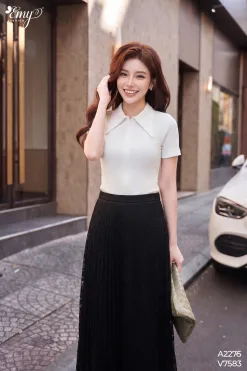 A2275 Áo Thun Gân Nhí Có Cổ Khóa Giọt Nước