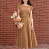 EM2271 Đầm Xoè Nâu Chấm Bi Tay Con
