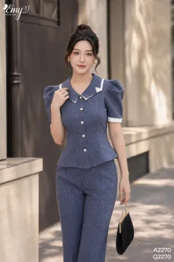A2270 &Aacute;o Naki Xanh Phối L&aacute; Cổ