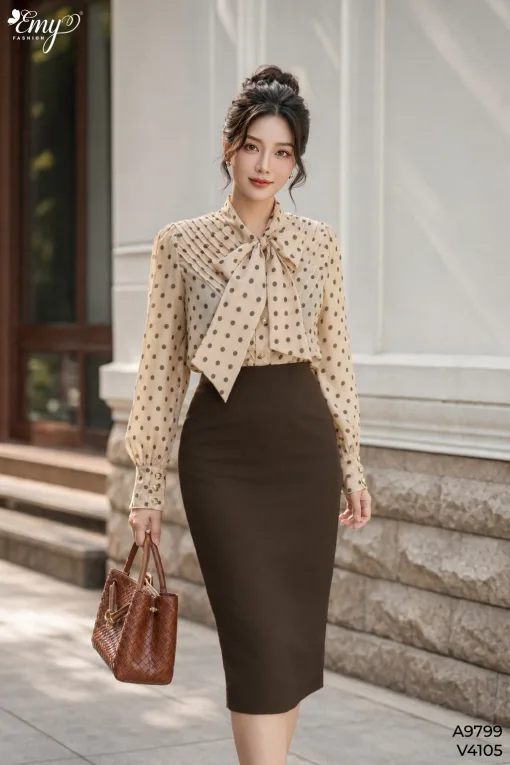 A9799 Áo Voan Nữ Xếp Ly Ngực Thanh Lịch