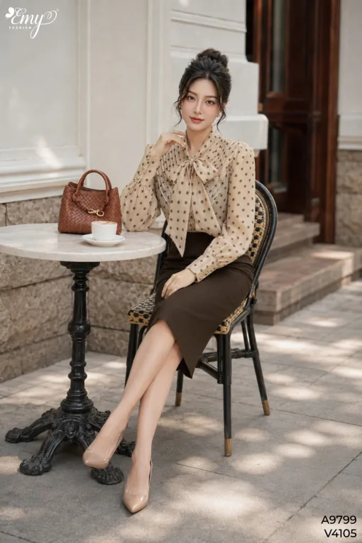 A9799 Áo Voan Nữ Xếp Ly Ngực Thanh Lịch