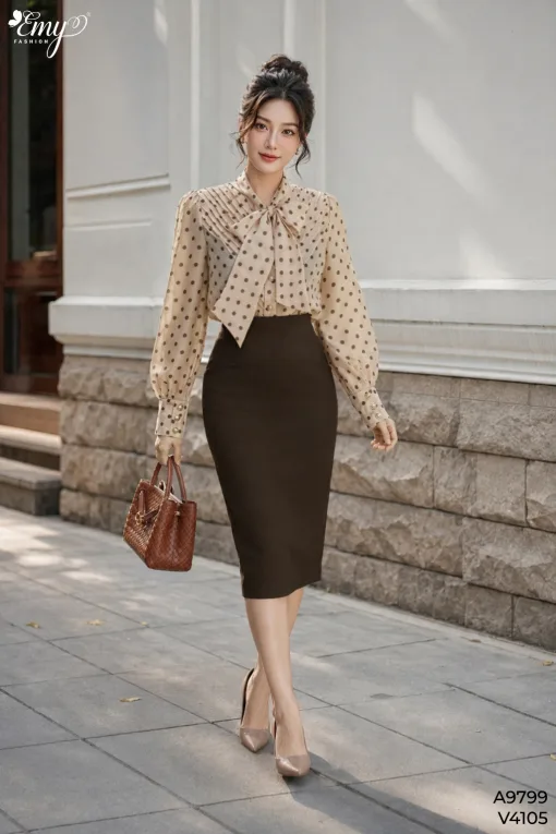 A9799 Áo Voan Nữ Xếp Ly Ngực Thanh Lịch