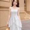 EM9817 Đầm Xòe Xếp Tầng Vải Mango Bi 2 Dây