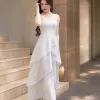 EM9817 Đầm Xòe Xếp Tầng Vải Mango Bi 2 Dây
