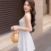 EM9817 Đầm Xòe Xếp Tầng Vải Mango Bi 2 Dây