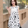 EM9820 Đầm Suông Mango Trắng Bi Phối Nơ