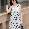 EM9820 Đầm Suông Mango Trắng Bi Phối Nơ