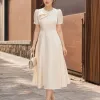 EM2273 Đầm Xòe Taffta Phối Nơ Cổ Đính Đá