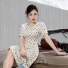 EM9802 Đầm Xòe A Xược Chấm Bi Cổ Tròn