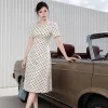 EM9802 Đầm Xòe A Xược Chấm Bi Cổ Tròn