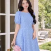 EM9541 Đầm Maxi Voan Tơ Bi Xanh