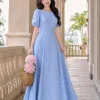 EM9541 Đầm Maxi Voan Tơ Bi Xanh
