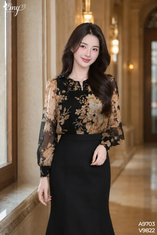 V9822 Chân Váy Đuôi Cá Linen Đen